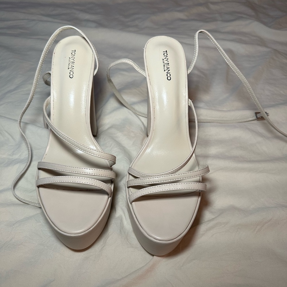 Tony Bianco Cream Strappy Heels - Picture 1 of 3
